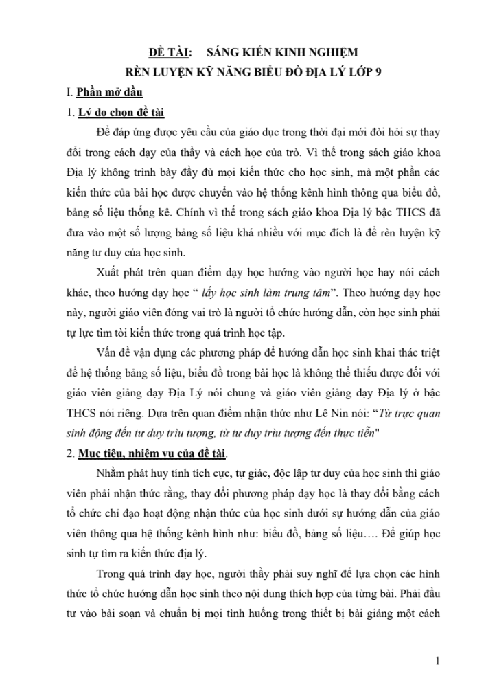 SKKN Rèn luyện kỹ năng biểu đồ Địa lý Lớp 9