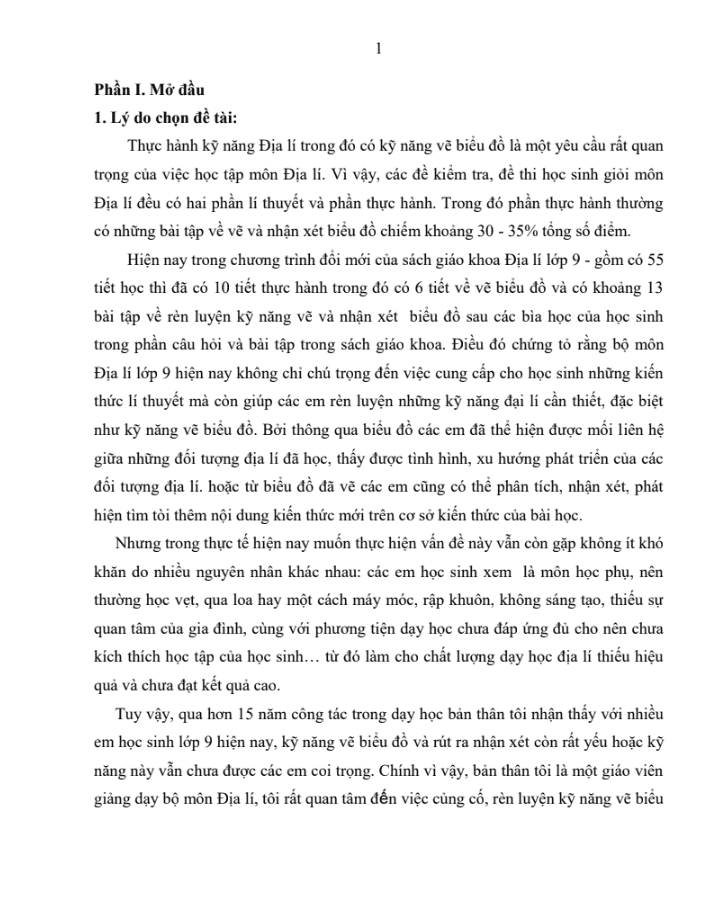 SKKN Rèn luyện kỹ năng vẽ biểu đồ địa lí và rút ra nhận xét cho học sinh lớp 9