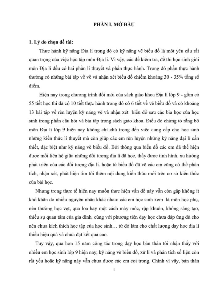 SKKN Rèn luyện kỹ năng vẽ biểu đồ và rút ra nhận xét cho học sinh lớp 9