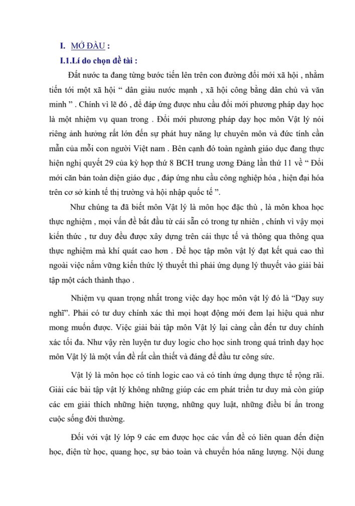 SKKN Rèn luyện tư duy logic cho học sinh thông qua sử dụng sơ đồ tư duy giải một số bài tập chương I: Điện học Vật lý 9