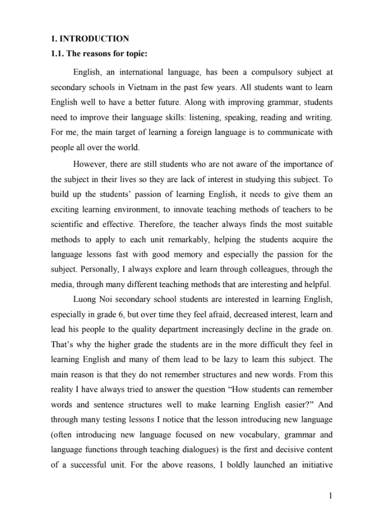 SKKN Some activities to help grade 7 students at Luong Noi secondary school improve their speaking skill in extra lessons in the afternoon
