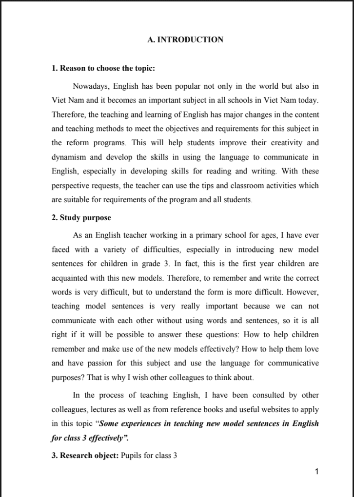 SKKN Some experiences in teaching new model sentences in English for class 3 effectively