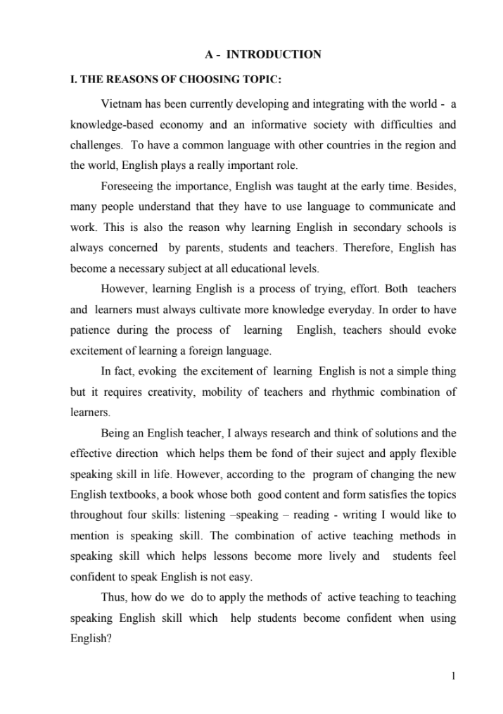 SKKN Some experiences of teaching English speaking skill for students grade 7 in typical English program