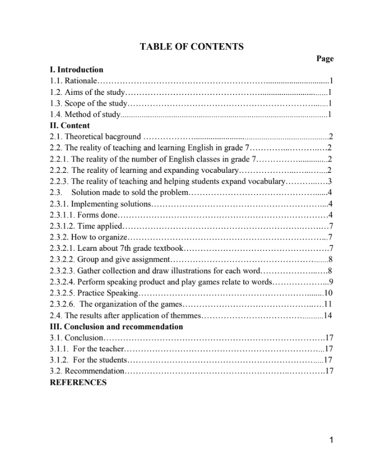SKKN Some methods to consolidate vocabulary and structure for grade 7 students