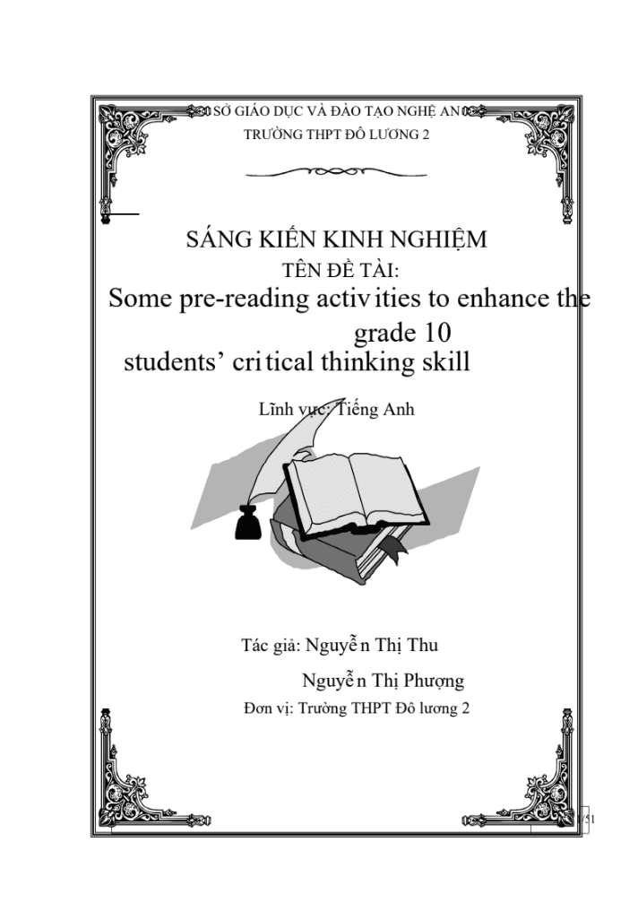SKKN Some pre-reading activities to enhance the grade 10 students’ critical thinking skill