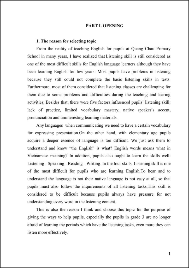 SKKN Some ways to practise listening skill for pupils in class 3b and 3d of quang chau primary school