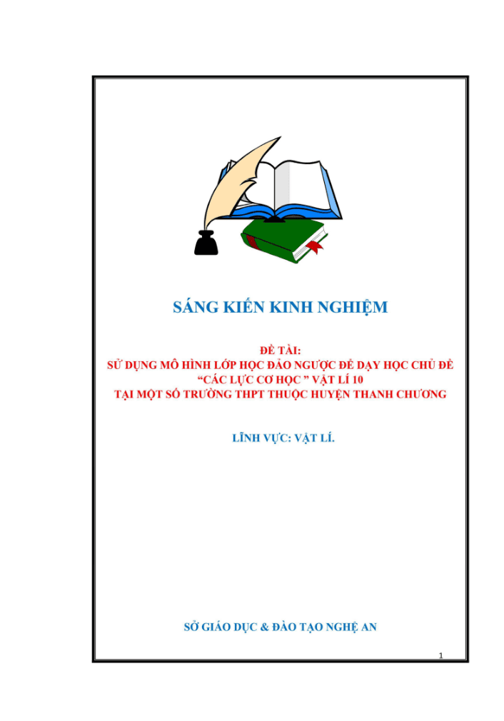 SKKN Sử dụng mô hình lớp học đảo ngược để dạy học chủ đề Các lực cơ học Vật lí 10 tại một số trường THPT thuộc huyện Thanh Chương