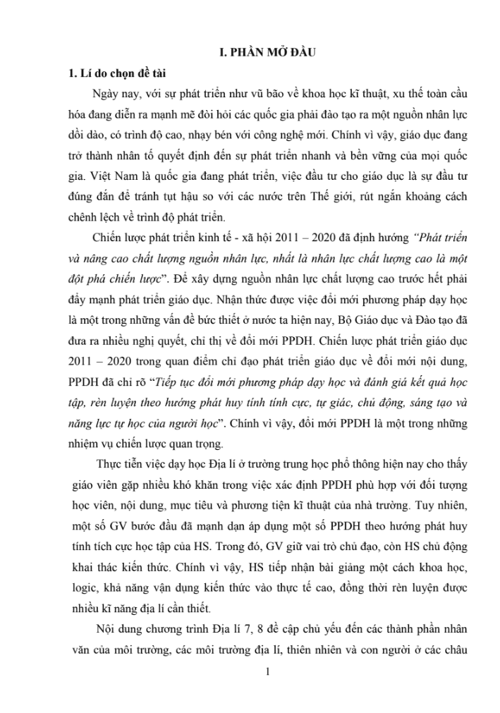 SKKN Sử dụng một số phương pháp dạy học theo hướng phát huy tính tích cực học tập của học sinh trong dạy học Địa lí 7, 8