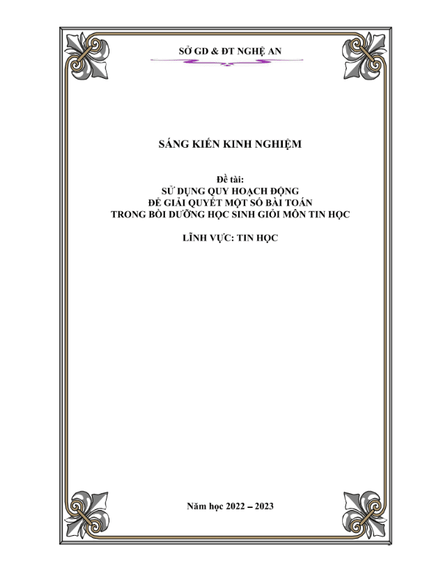 SKKN Sử dụng Quy hoạch động để giải quyết một số bài toán trong bồi dưỡng học sinh giỏi môn Tin học