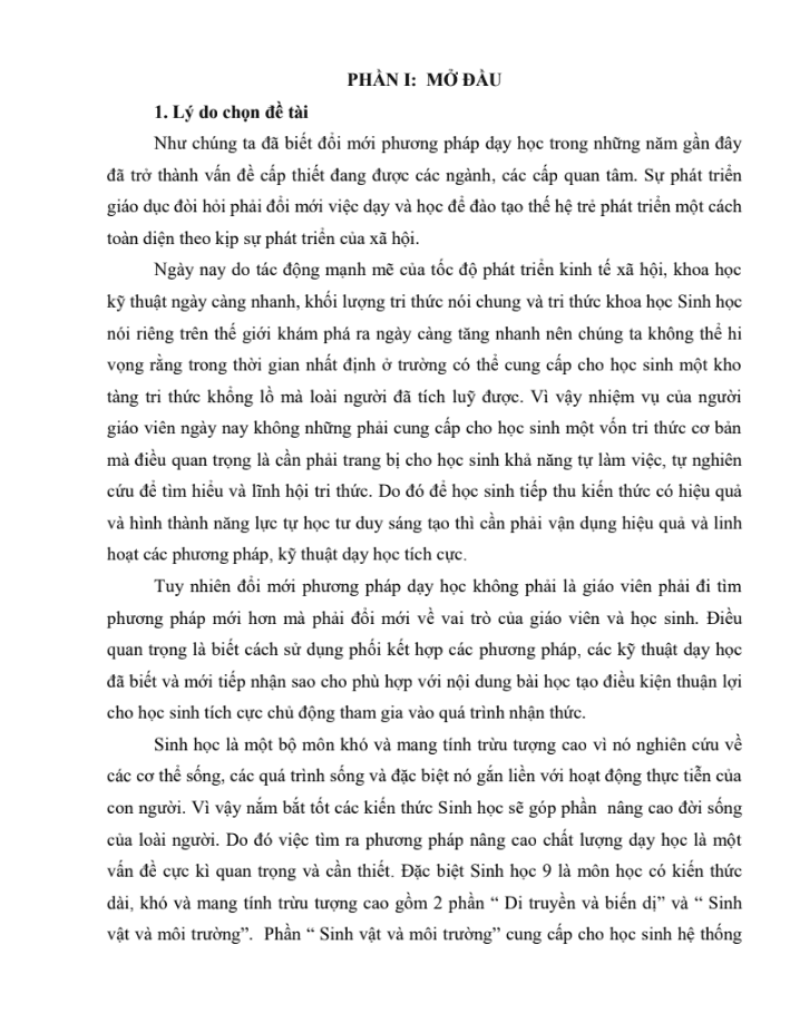 SKKN Sử dụng sơ đồ hóa để nâng cao hiệu quả trong giảng dạy phần “Sinh vật và môi trường” môn Sinh học 9