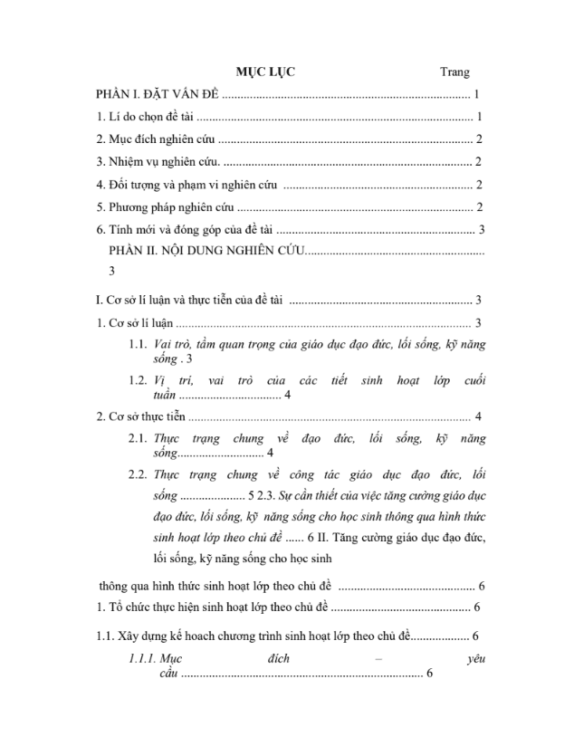 SKKN Tăng cường giáo dục đạo đức sống, lối sống, kỹ năng sống cho học sinh thông qua hình thức sinh hoạt lớp theo chủ đề ở trường thpt