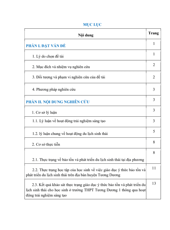 SKKN Tăng cường giáo dục ý thức bảo tồn và phát triển du lịch sinh thái cho học sinh thpt trên địa bàn huyện tương dương góp phần quảng bá du lịch sinh thái địa phương