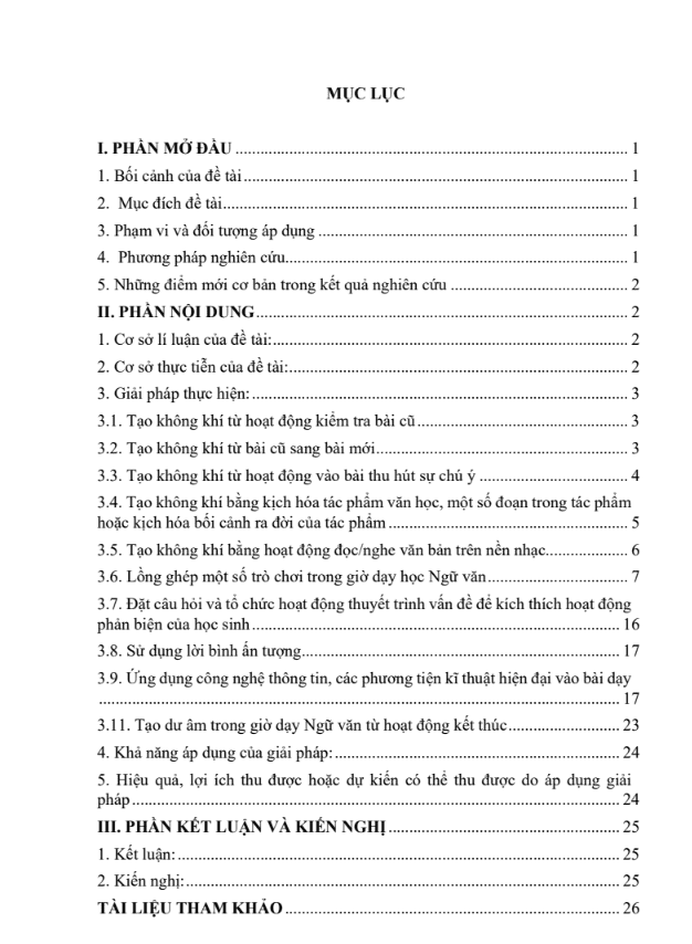 SKKN Tạo không khí văn chương trong giờ Đọc – hiểu văn bản ở chương trình Ngữ văn THPT