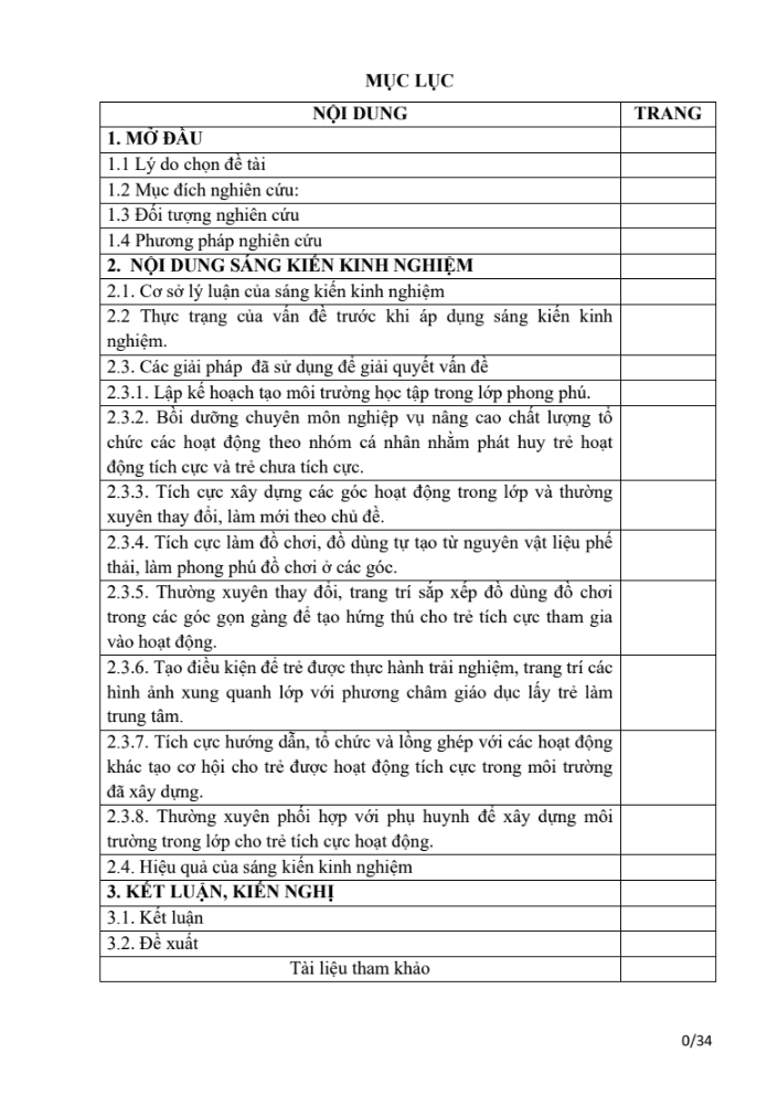 SKKN Tạo môi trường học tập trong lớp cho trẻ 5 – 6 tuổi hoạt động một cách tích cực