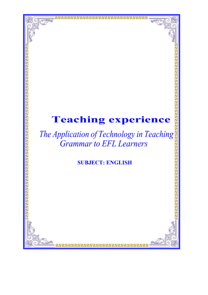 SKKN The Application of Technology in Teaching Grammar to EFL Learners