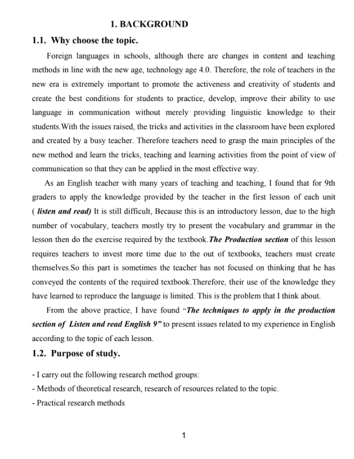 SKKN The techniques to apply in the production section of Listen and read English 9