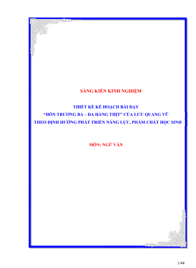 SKKN Thiết kế kế hoạch bày dạy ” Hồn Trương Ba – Da hàng thịt” của Lưu Quang Vũ theo định hướng phát triển năng lực, phẩm chất học sinh
