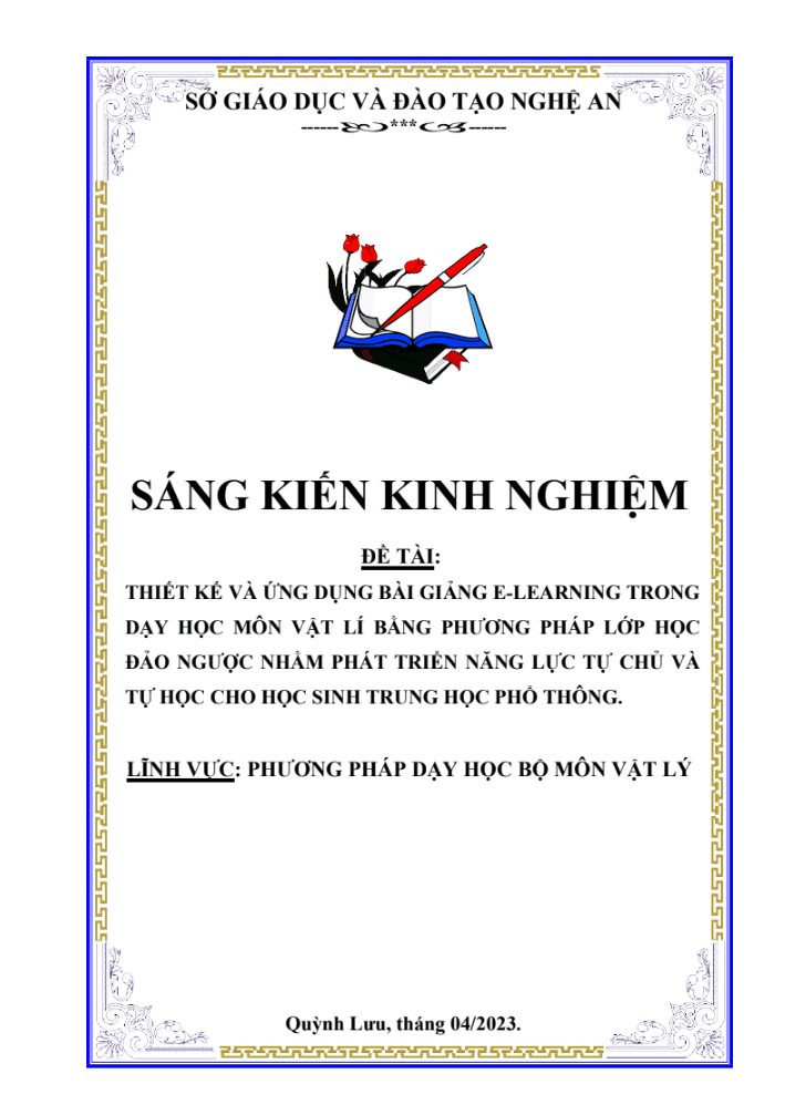 SKKN Thiết kế và ứng dụng bài giảng E-learning trong dạy học môn Vật lí bằng phương pháp lớp học đảo ngược nhằm phát triển năng lực tự chủ và tự học cho học sinh Trung học phổ thông