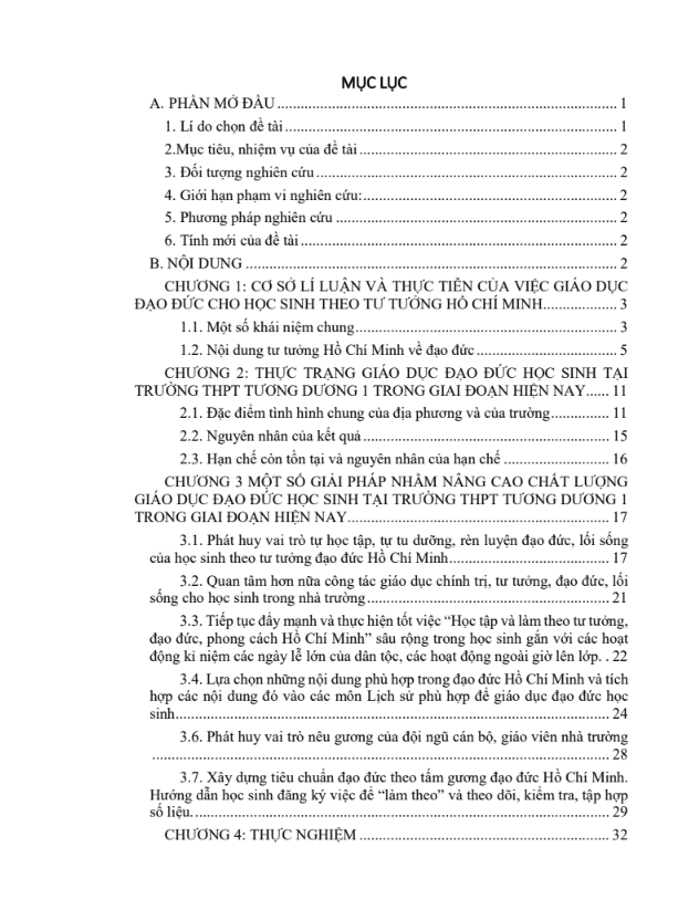 SKKN Thực trạng và giải pháp nhằm nâng cao chất lượng giáo dục đạo đức cho học sinh theo tư tưởng đạo đức Hồ Chí Minh tại trường THPT trong giai đoạn hiện nay