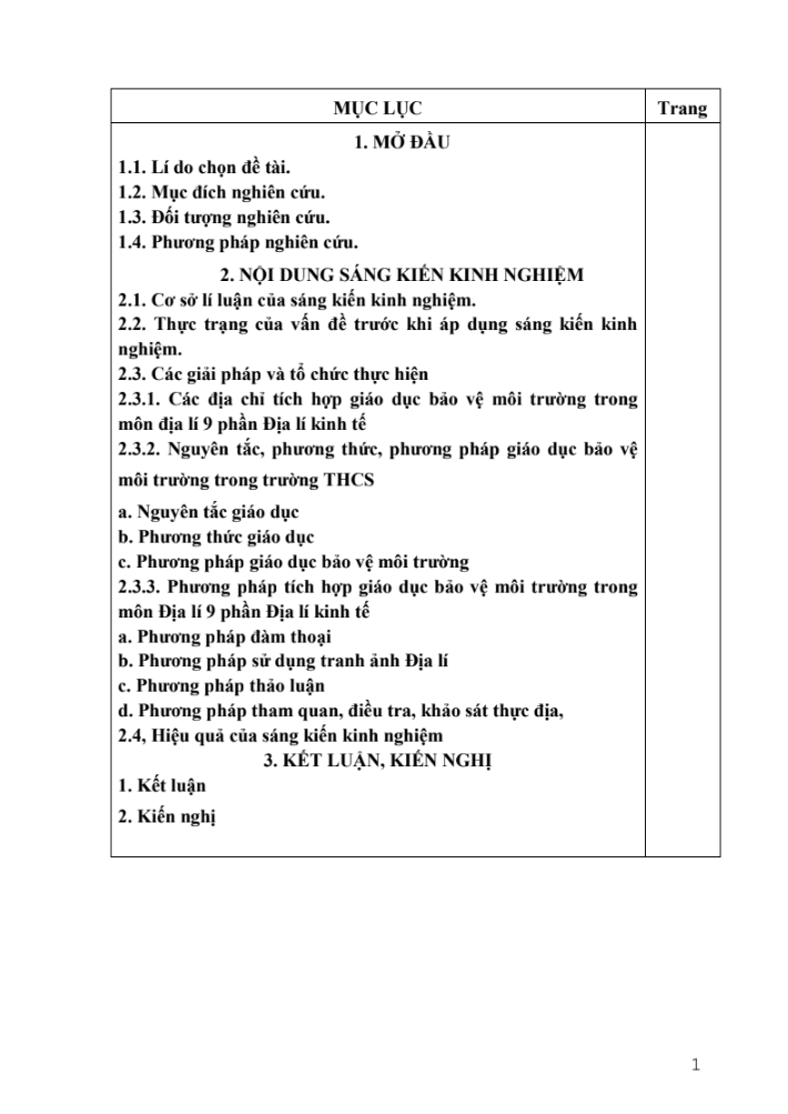 SKKN Tích hợp giáo dục bảo vệ môi trường trong dạy học Địa lý 9