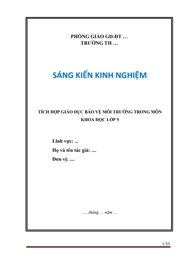 SKKN Tích hợp giáo dục bảo vệ môi trường trong môn khoa học lớp 5