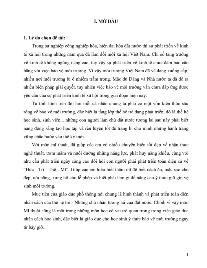 SKKN Tích hợp một số hoạt động giáo dục nhằm nâng cao ý thức giữ gìn và bảo vệ môi trường thông qua tiết học Mĩ thuật cho học sinh lớp 7