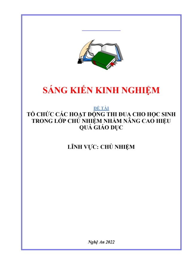 SKKN Tổ chức các hoạt động thi đua cho học sinh trong lớp chủ nhiệm nhằm nâng cao hiệu quả giáo dục