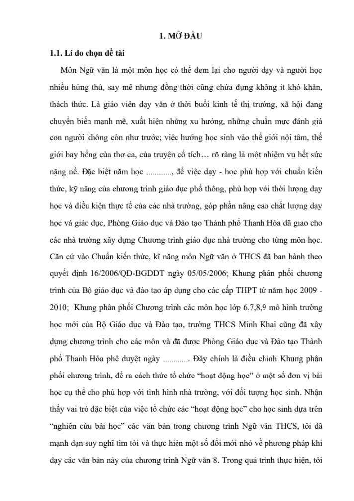 SKKN Tổ chức “Hoạt động học” theo hướng tích hợp và tích cực khi dạy bài “Quê hương” nhằm phát huy tính tích cực cho học sinh lớp 8