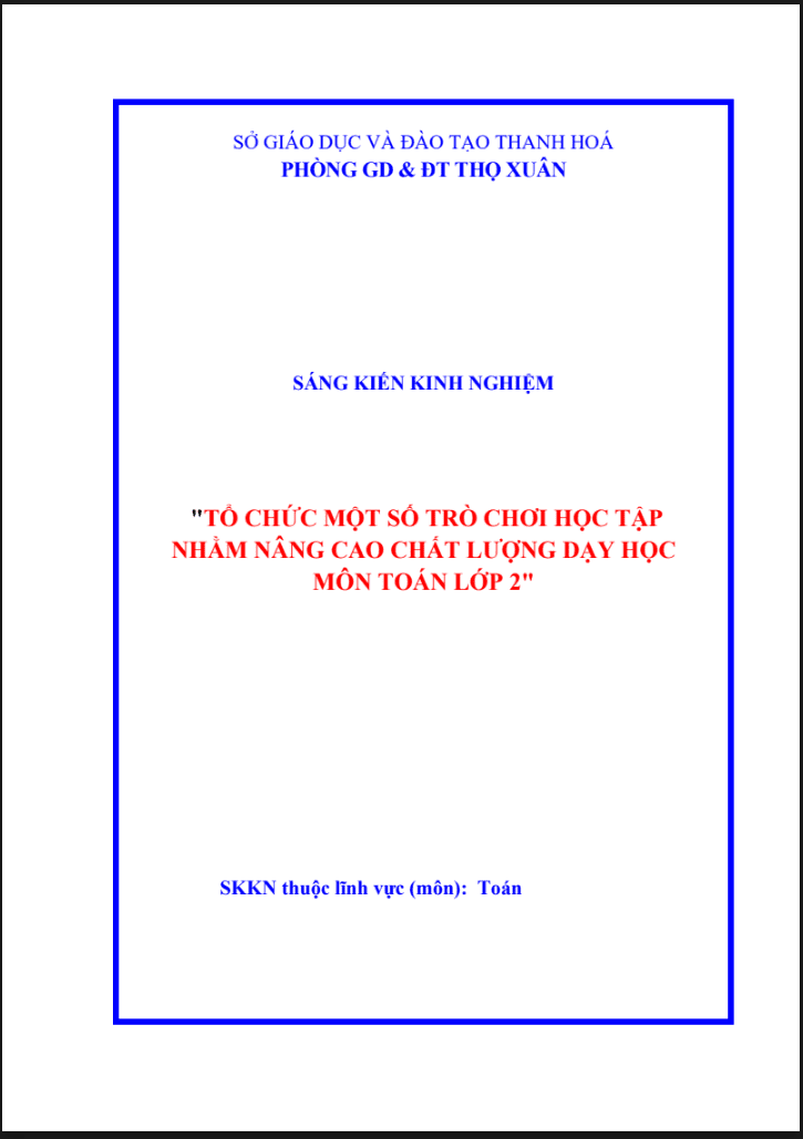 SKKN Tổ chức một số trò chơi học tập nhằm nâng cao chất lượng dạy học môn Toán lớp 2