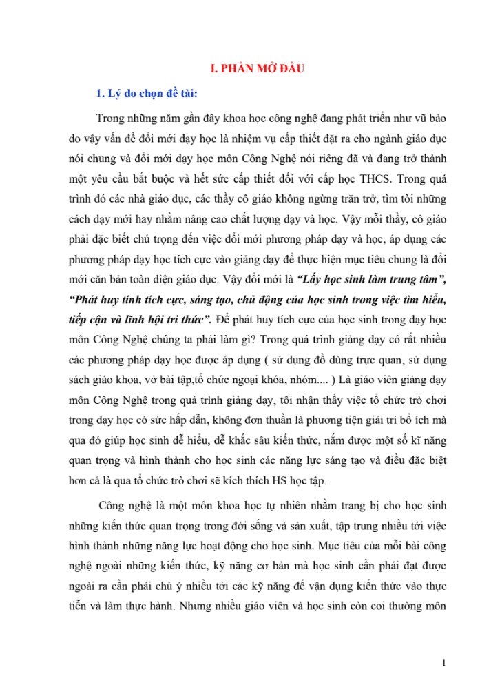 SKKN Tổ chức trò chơi theo nhóm ở môn Công nghệ lớp 8