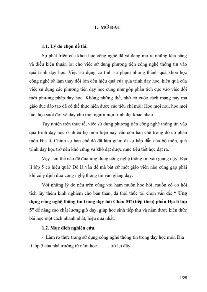 SKKN Ứng dụng công nghệ thông tin trong dạy bài Châu Mĩ (tiếp theo) phần Địa lí