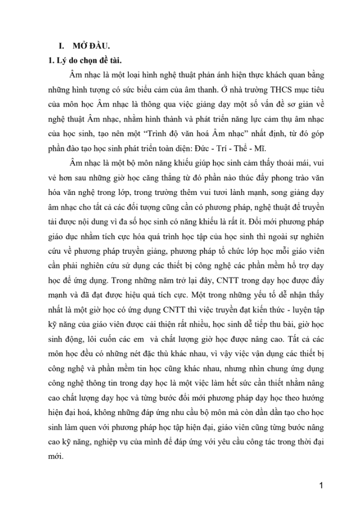 SKKN Ứng dụng công nghệ thông tin vào giảng dạy Âm nhạc nhằm nâng cao chất lượng cho học sinh khối 8