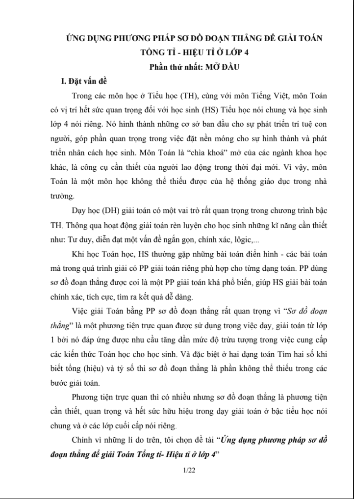 SKKN Ứng dụng phương pháp sơ đồ đoạn thẳng để giải toán tổng tỉ – Hiệu tỉ ở lớp 4