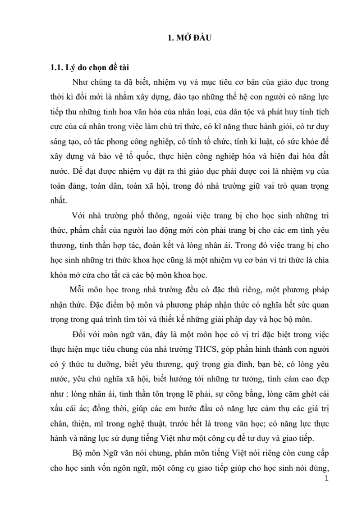 SKKN Vận dụng các phương pháp dạy học tích cực vào việc giảng dạy tiết ôn tập tiếng Việt trong chương trình Ngữ văn lớp 9 nhằm nâng cao hiệu quả dạy – Học
