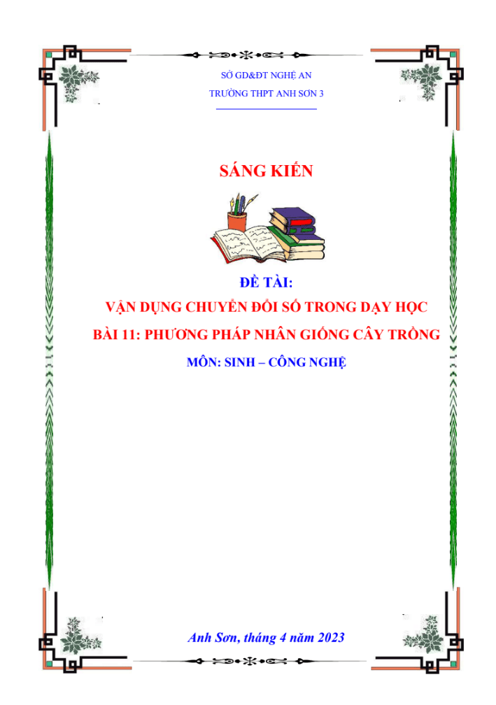 SKKN Vận dụng chuyển đổi số trong dạy học bài 11: phương pháp nhân giống cây trồng