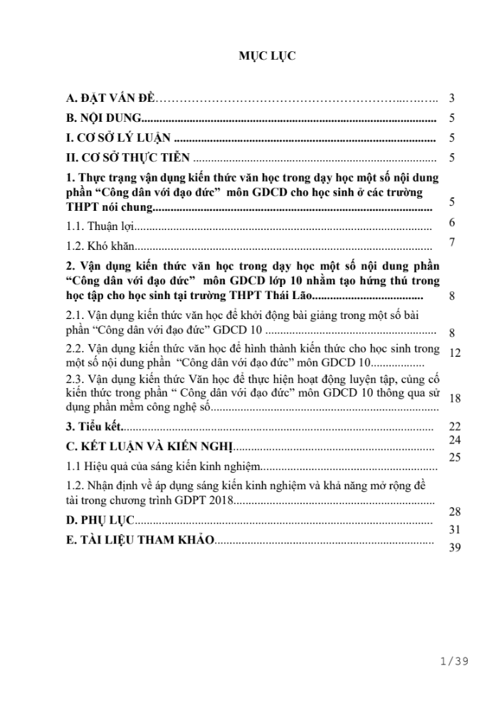 SKKN Vận dụng kiến thức văn học trong dạy học một số nội dung phần “Công dân với đạo đức” môn GDCD lớp 10 nhằm tạo hứng thú trong học tập cho học sinh tại trường THPT Thái Lão