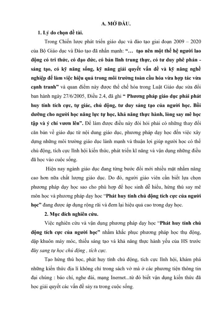 SKKN Vận dụng phương pháp dạy học tích cực vào dạy bài 19 “môi trường hoang mạc” (Địa lý lớp 7)