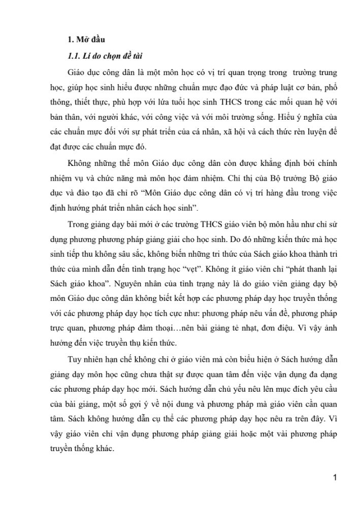 SKKN Vận dụng phương pháp dạy học tích cực vào giảng dạy môn Giáo dục cồng dân lớp 8