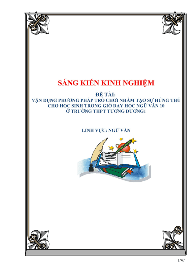 SKKN Vận dụng phương pháp trò chơi nhằm tạo sự hứng thú cho học sinh trong giờ dạy học Ngữ văn 10 ở trường THPT Tương Dương1