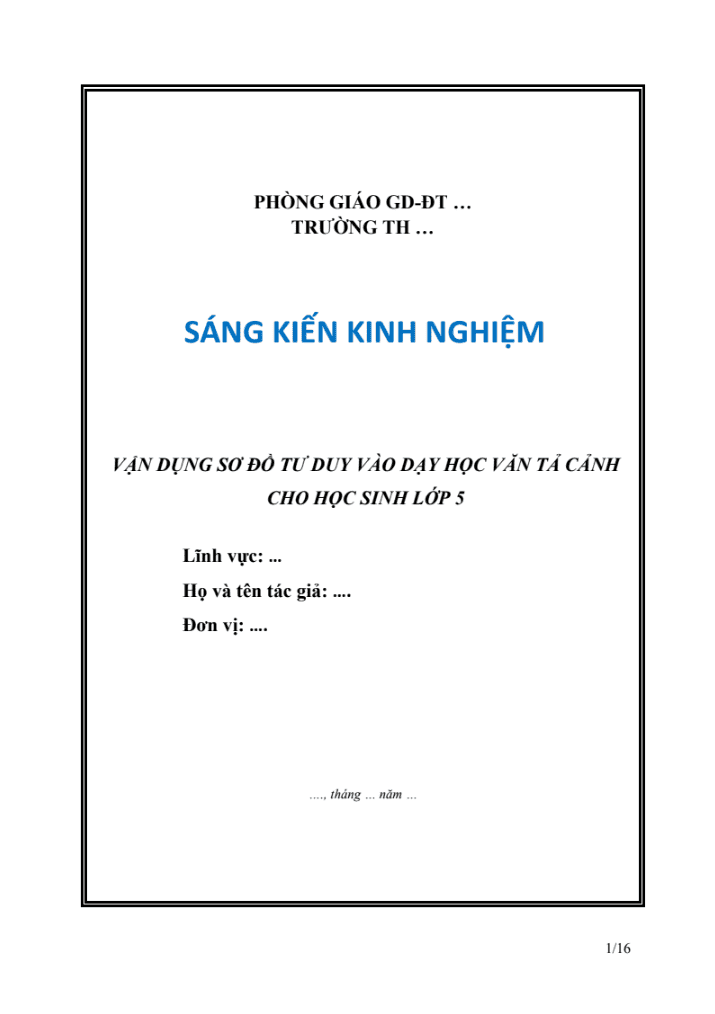 SKKN Vận dụng sơ đồ tư duy vào dạy học  văn tả cảnh cho học sinh lớp 5