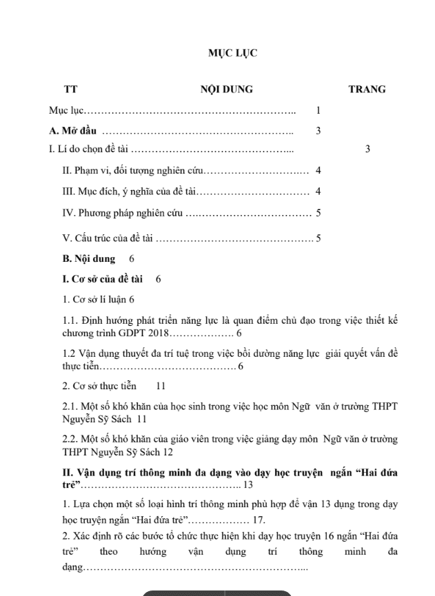 SKKN Vận dụng trí thông minh đa dang vào dạy học truyện ngắn “Hai đứa trẻ” của Thạch Lam (Ngữ văn 11).
