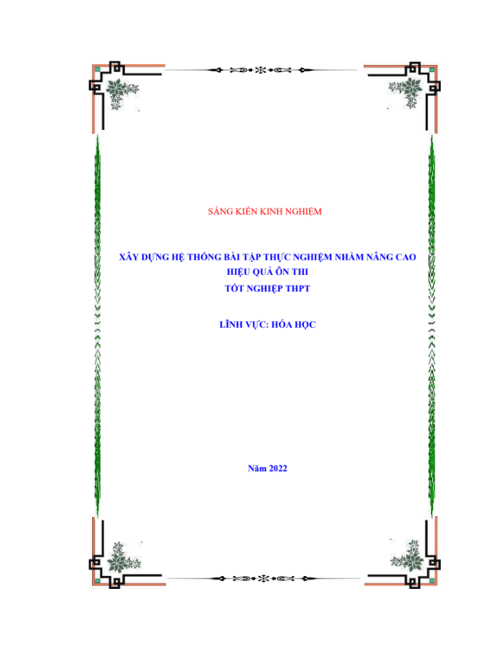 SKKN Xây dựng hệ thống bài tập thực nghiệm nhằm nâng cao hiệu quả ôn thi tốt nghiệp THPT