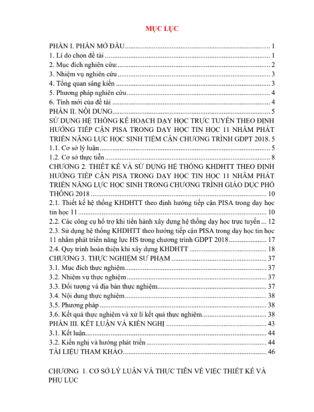 SKKN Xây dựng hệ thống kế hoạch dạy học trực tuyến theo định hướng tiếp cận pisa trong dạy tin học lớp 11 nhằm phát triển năng lực học sinh tiệm cận chương trình gdpt 2018