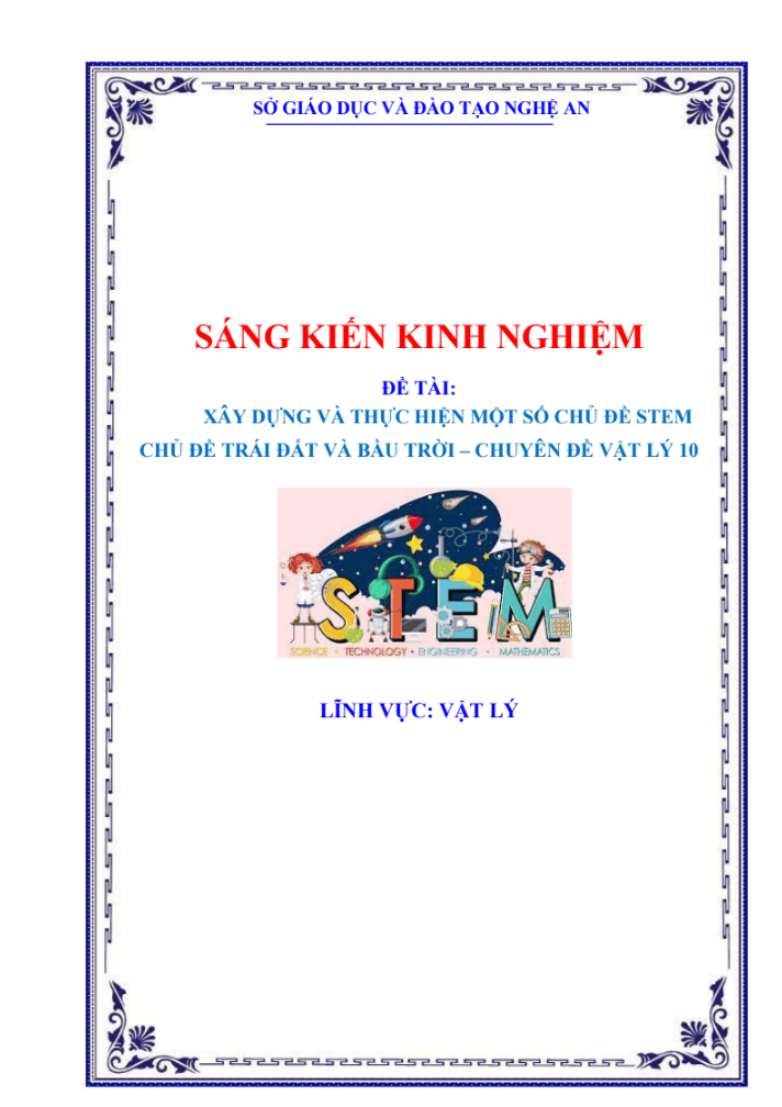 SKKN Xây dựng và thực hiện một số chủ đề dạy học stem chủ đề “Trái đất và bầu trời” – sách Chuyên đề Vật lý 10