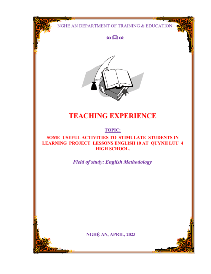 Some useful activities to stimulate students in learning project lesson at High School
