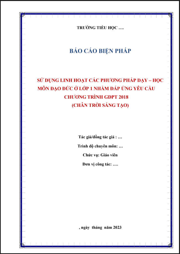 Sử dụng linh hoạt các phương pháp dạy – học môn Đạo đức ở lớp 1 nhằm đá ứng yêu cầu chương trình GDPT 2018 (CTST)