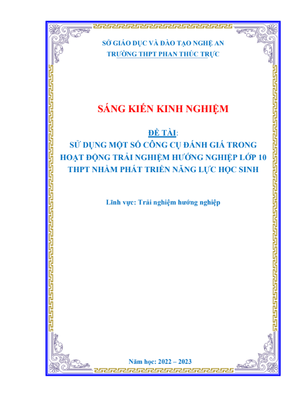 Sử dụng một số công cụ đánh giá trong hoạt động trải nghiệm hướng nghiệp lớp 10 nhằm phát triển năng lực học sinh ở trường THPT – CÁNH DIỀU