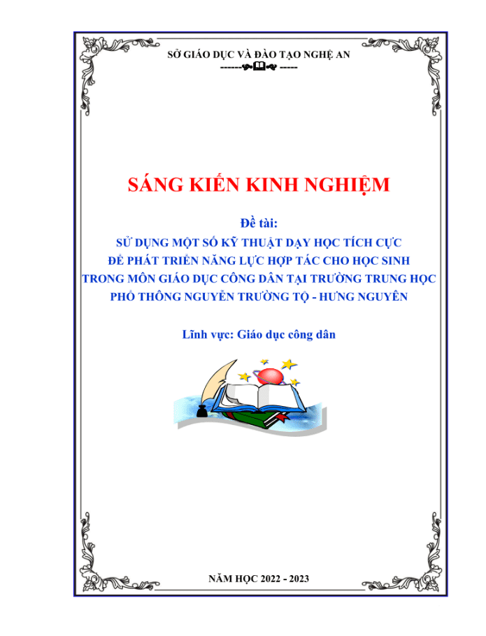Sử dụng một số kỹ thuật dạy học tích cực để phát triển năng lực hợp tác cho học sinh trong môn giáo dục công dân tại trường Trung học phổ thông Nguyễn Trường Tộ – Hưng Nguyên