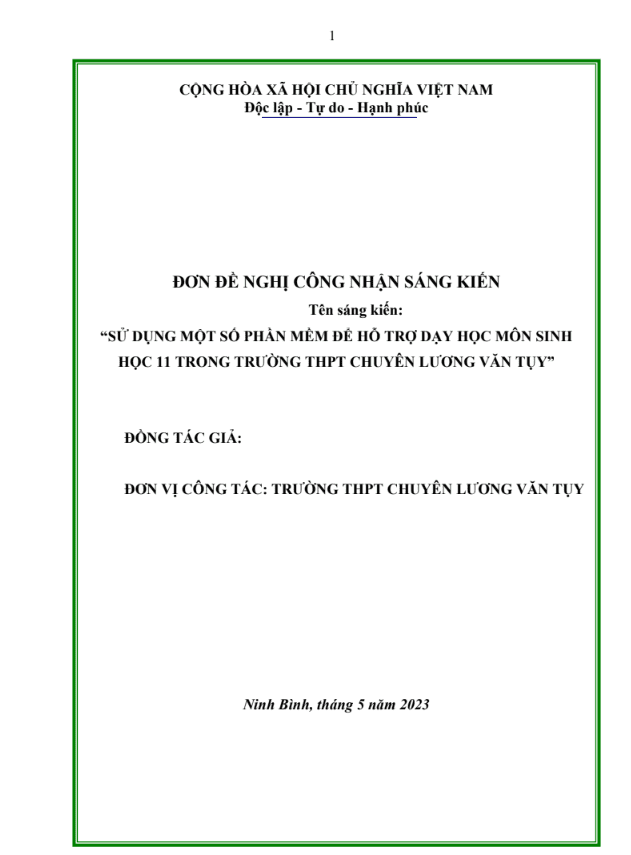 Sử dụng một số phần mềm để hỗ trợ dạy học môn Sinh học 11 trong Trường THPT