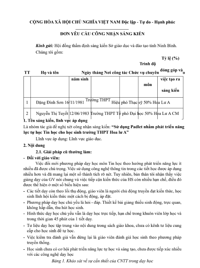 Sử dụng Padlet nhằm phát triển năng lực tự học Tin học cho học sinh trường THPT